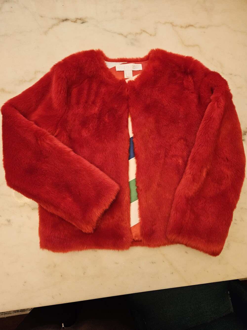 Hudson's Bay HBC Stripes x Color Me Courtney Red Faux Fur Jacket.